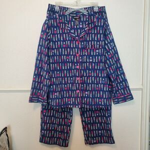 Joe Boxer Pajama Set Flannel Long Sleeves Print Lipstick All Over Womens Sz M